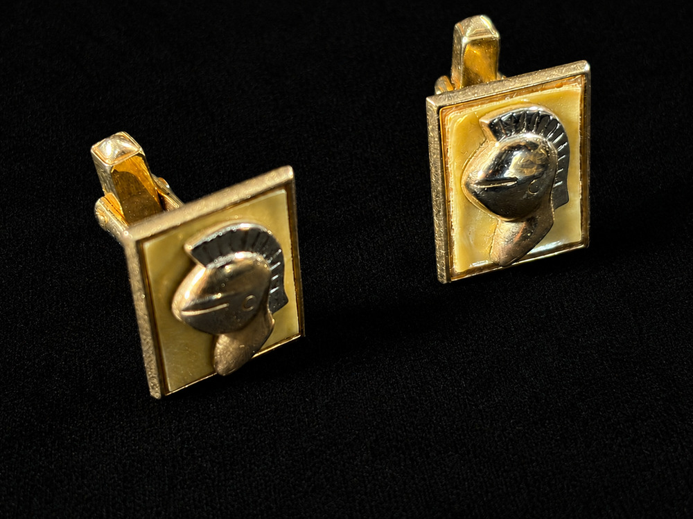 Vintage Two-Tone Roman Spartan Warrior Helmet Cufflinks Gold Silver Tone